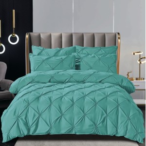 Lenjerie pat dublu,  FINET, 6 piese, cu PLIURI BRODATE, Jojo Home, Verde aqua