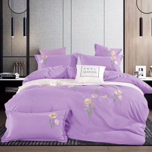 Lenjerie de Pat Dublu cu Elastic, Bumbac Satinat Deluxe, 4 Piese, Lila - Moale, Rezistentă, Ușor de Întreținut