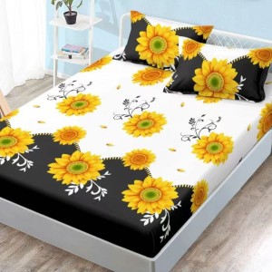 Cearsaf cu elastic, FINET, 180x200cm, 2 fete de perne 50x70cm, Galben, floarea-soarelui