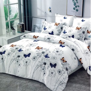 Lenjerie pat dublu,  FINET, 6 piese, Albastru, fluturi, papadii