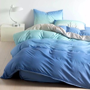 Lenjerie pat dublu, bumbac satinat,  cu elastic, Bleu