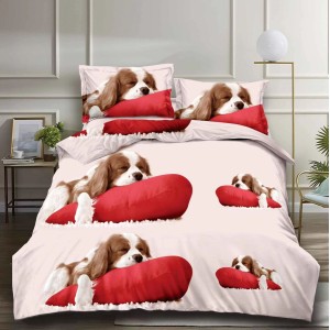 Lenjerie pat dublu, 4 piese, IMPRIMEU 3D Multiplicat Multiplicat, Microfibra, Bej-Rosu, catei Lenjerie pat dublu, 4 piese, IMPRIMEU 3D Multiplicat Multiplicat, Microfibra, Bej-Rosu, catei