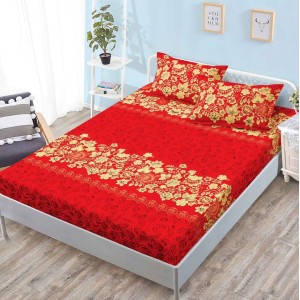 Cearsaf cu elastic, FINET, 160x200cm, 2 fete de perne 50x70cm, Rosu, trandafiri