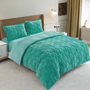 Lenjerie de Pat Dublu, CoCoLiNo Ultra Pufoasă, 4 piese, Cearșaf cu ELASTIC, cu Fagure 3D – Somn Regal în Confort Absolut, Turquoise