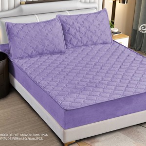 Husă Matlasată Tip Topper din Catifea 180x200cm, cu 2 Fețe de Pernă 50x70cm -  Somn Odihnitor și Susținere pentru Spate, Mov