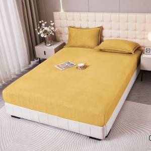 Cearșaf cu Elastic Cocolino 160x200x25 cm – Set cu 2 Fețe de Pernă, Model UNI, Gros și Pufos, Calitate Premium pentru Confort și Eleganță, Mustar