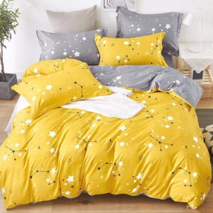 Lenjerie pat dublu, Finet Soft, cu ELASTIC, 4 PIESE, Galben, stelute