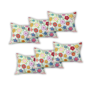 Set 6 perne dreptunghiulare 50x70cm Emboss (4+2 GRATIS), Fabricate in Romania, model floral colorat, alb