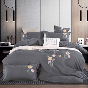 Lenjerie de Pat Dublu cu Elastic, Bumbac Satinat Deluxe, 4 Piese, Gri - Moale, Rezistentă, Ușor de Întreținut