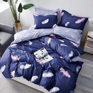 Lenjerie pat dublu cu doua feţe, bumbac satinat, 4 piese,  Bleumarin, pene