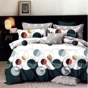 Lenjerie pat dublu,  FINET, 6 piese, Verde, cercuri