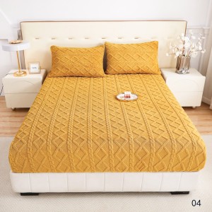 Cearșaf cu Elastic Cocolino 180x200x25 cm – Set cu 2 Fețe de Pernă, Model Tricotat, Gros și Pufos, Calitate Premium pentru Confort și Eleganță, Mustar