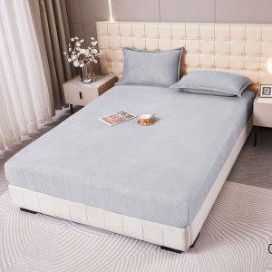 Cearșaf cu Elastic Cocolino 160x200x25 cm – Set cu 2 Fețe de Pernă, Model UNI, Gros și Pufos, Calitate Premium pentru Confort și Eleganță, Gri deschis