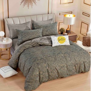 Lenjerie pat dublu,  FINET, 6 piese, cu ELASTIC, Jojo Home, Maroniu, model floral