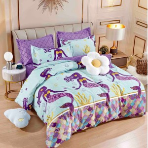 Lenjerie pat dublu,  FINET, 6 piese, cu ELASTIC, Jojo Home, Mov, sirene