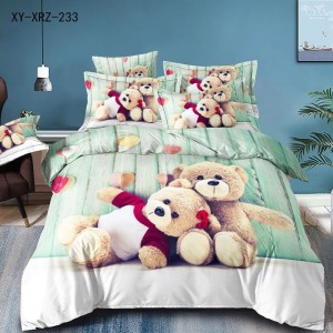 Lenjerie de Pat Dublu,  Finet, 6 piese, Imprimeu 3D Digital Realist, Exact ca în Poză – Culori Durabile, Vopsea Skin-Friendly și Întreținere Ușoară, Aqua, ursuleti