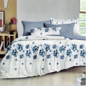 Lenjerie pat dublu, FINET, 6 piese, Albastru, floricele Lenjerie pat dublu, FINET, 6 piese, Albastru, floricele