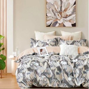 Lenjerie pat dublu,  FINET, 6 piese, Gri, lalele