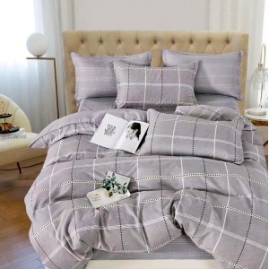 Lenjerie pat dublu,  FINET, 6 piese, Gri, patratele