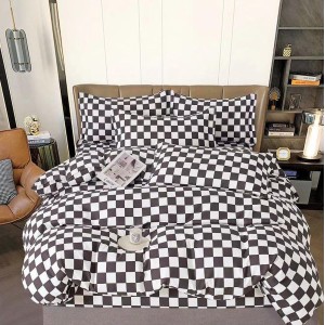 Lenjerie pat dublu,  FINET, 6 piese, Gri, patratele