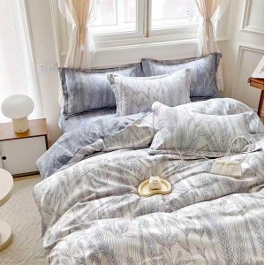 Lenjerie pat dublu,  FINET, 6 piese, Gri, flori