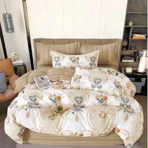 Lenjerie pat dublu,  FINET, 6 piese, Bej, model oriental