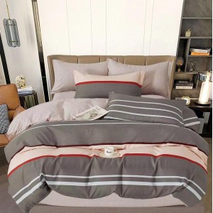Lenjerie pat dublu,  FINET, 6 piese, Gri, dungi