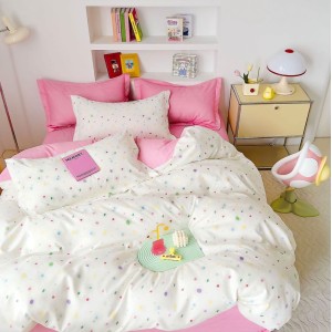 Lenjerie pat dublu,  FINET, 6 piese, Roz, buline