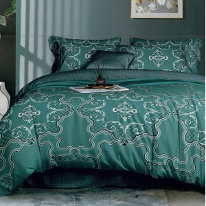 Lenjerie pat dublu,  FINET, 6 piese, Verde, model oriental