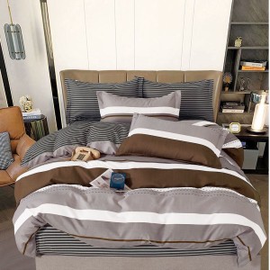 Lenjerie pat dublu,  FINET, 6 piese, Gri, dungi