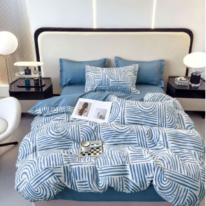 Lenjerie pat dublu,  FINET, 6 piese, Albastru, abstract