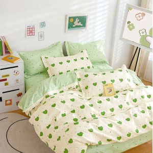 Lenjerie pat dublu,  FINET, 6 piese, Verde, inimioare