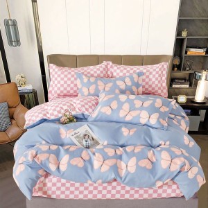 Lenjerie pat dublu,  FINET, 6 piese, Roz, fluturi