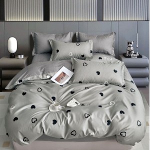 Lenjerie pat dublu,  FINET, 6 piese, Gri, inimioare