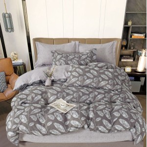 Lenjerie pat dublu,  FINET, 6 piese, Gri, frunze