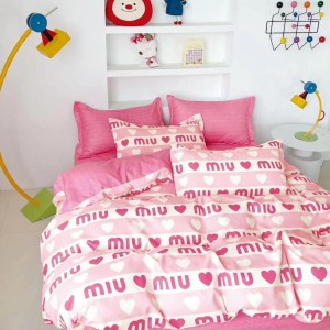 Lenjerie pat dublu,  FINET, 6 piese, Roz, inimioare