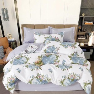 Lenjerie pat dublu,  FINET, 6 piese, Gri, flori