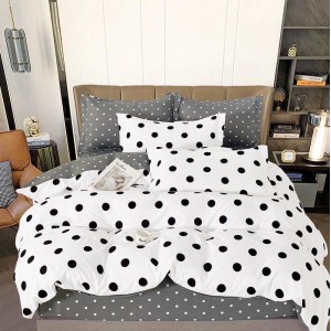 Lenjerie pat dublu,  FINET, 6 piese, Alb-Negru, buline