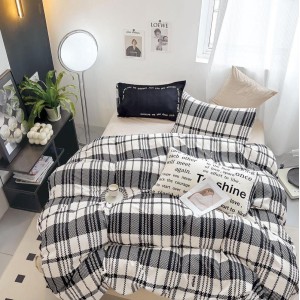 Lenjerie pat dublu,  FINET, 6 piese, Gri, carouri