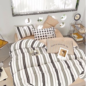 Lenjerie pat dublu,  FINET, 6 piese, Gri, dungi