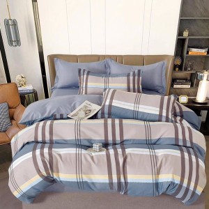 Lenjerie pat dublu,  FINET, 6 piese, Gri-Bej, carouri