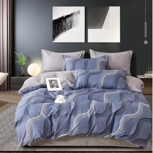 Lenjerie pat dublu,  FINET, 6 piese, Albastru, abstract