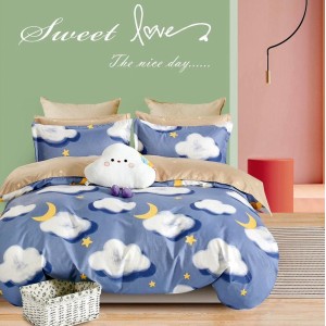 Lenjerie pat dublu,  FINET, 6 piese, Albastru, stelute, norisori