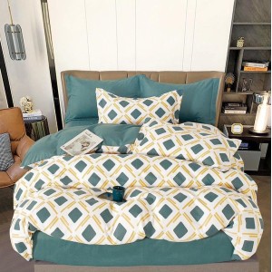 Lenjerie pat dublu,  FINET, 6 piese, Verde, romburi