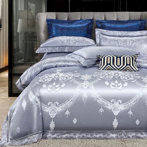 Lenjerie de Pat Dublu, Jacquard Premium Satinat, Set 6 Piese, Calitate Superioară, Luciu Elegant și Confort Desăvârșit, Gri albăstrui Lenjerie de Pat Dublu, Jacquard Premium Satinat, Set 6 Piese, Calitate Superioară, Luciu Elegant și Confort Desăvârșit, Gri albăstrui