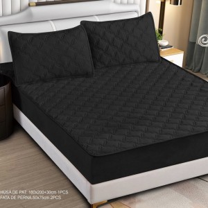 Husă Matlasată Tip Topper din Catifea 180x200cm, cu 2 Fețe de Pernă 50x70cm -  Somn Odihnitor și Susținere pentru Spate, Negru