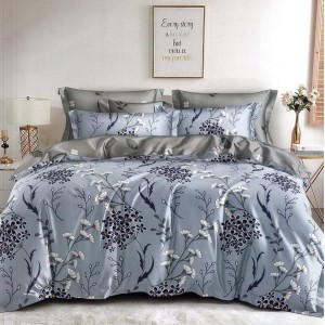 Lenjerie pat dublu,  FINET, 6 piese, Gri, flori