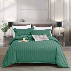 Lenjerie de Pat 1 Persoana, HoReCa, 4 Piese din Damasc Finetat - Lux, Confort și Întreținere Ușoară, Fără Călcare, Verde