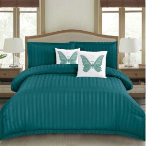 Lenjerie HoReCa, pat dublu, Damasc Satinat Deluxe cu Elastic, 6 piese, IDENTICA CU POZA, Turquoise