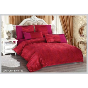 Lenjerie de Pat dublu, din Catifea Royală Velvetto, East Comfort, 6 piese – Răsfăț Premium și Confort de Lux, Cu Tehnologie de Broderie Digitală, Grena